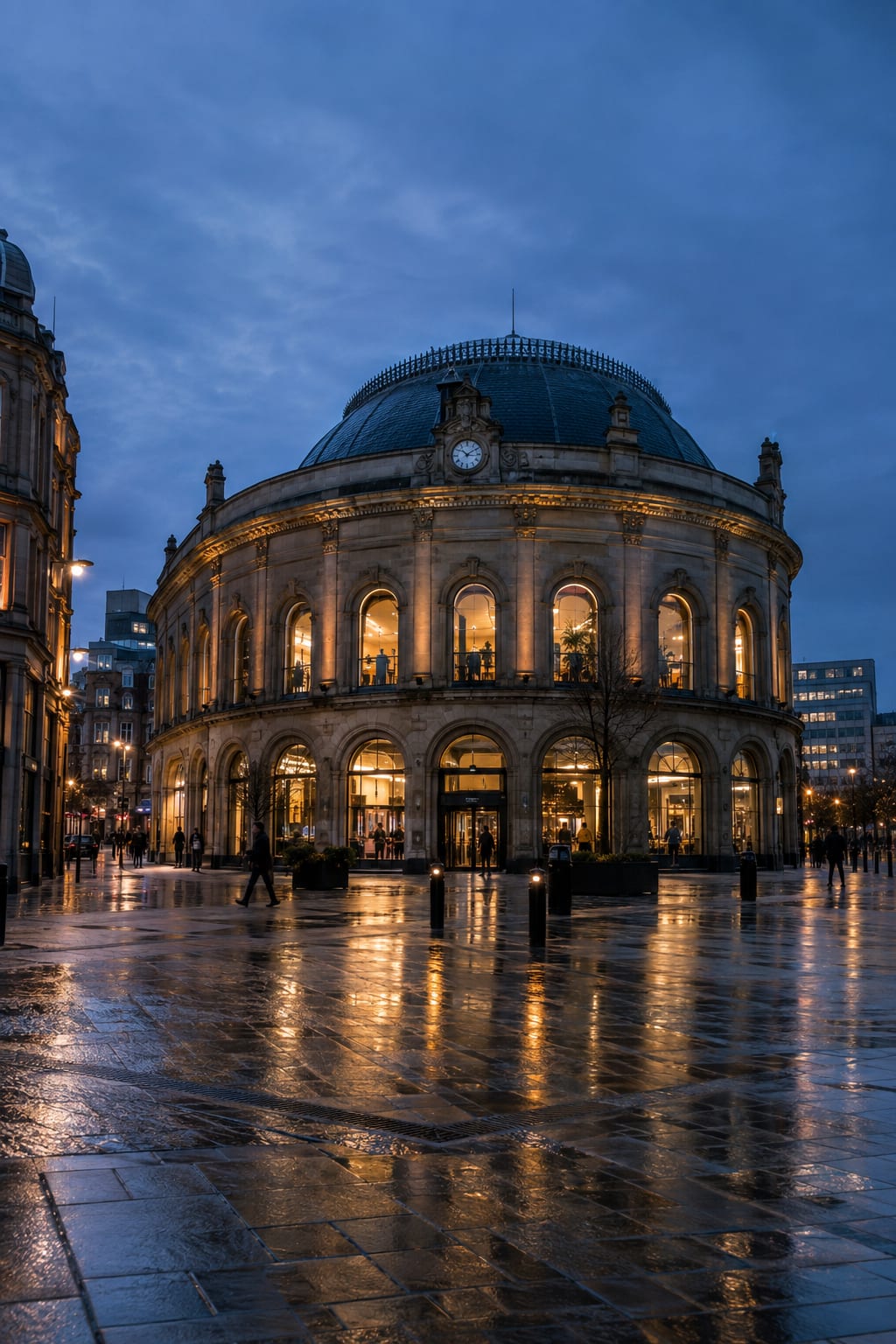 The Corn Exchange in Leeds city centre at blue hour