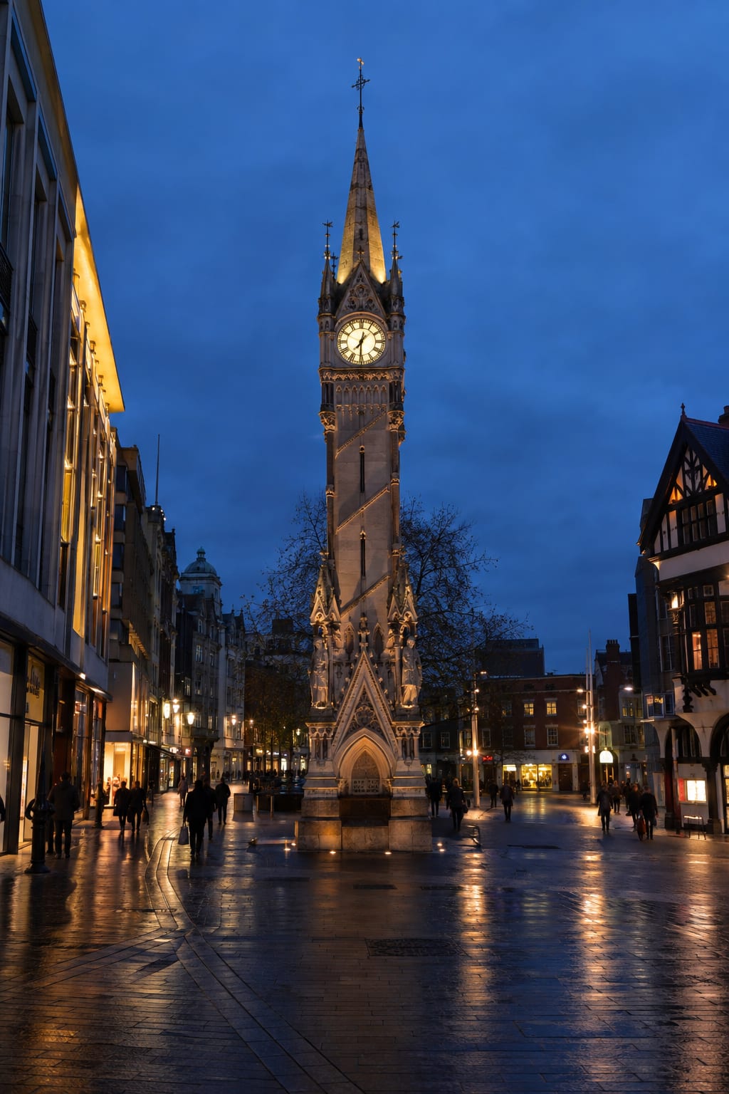 Leicester's Haymarket Memorial Clock Tower at blue hour